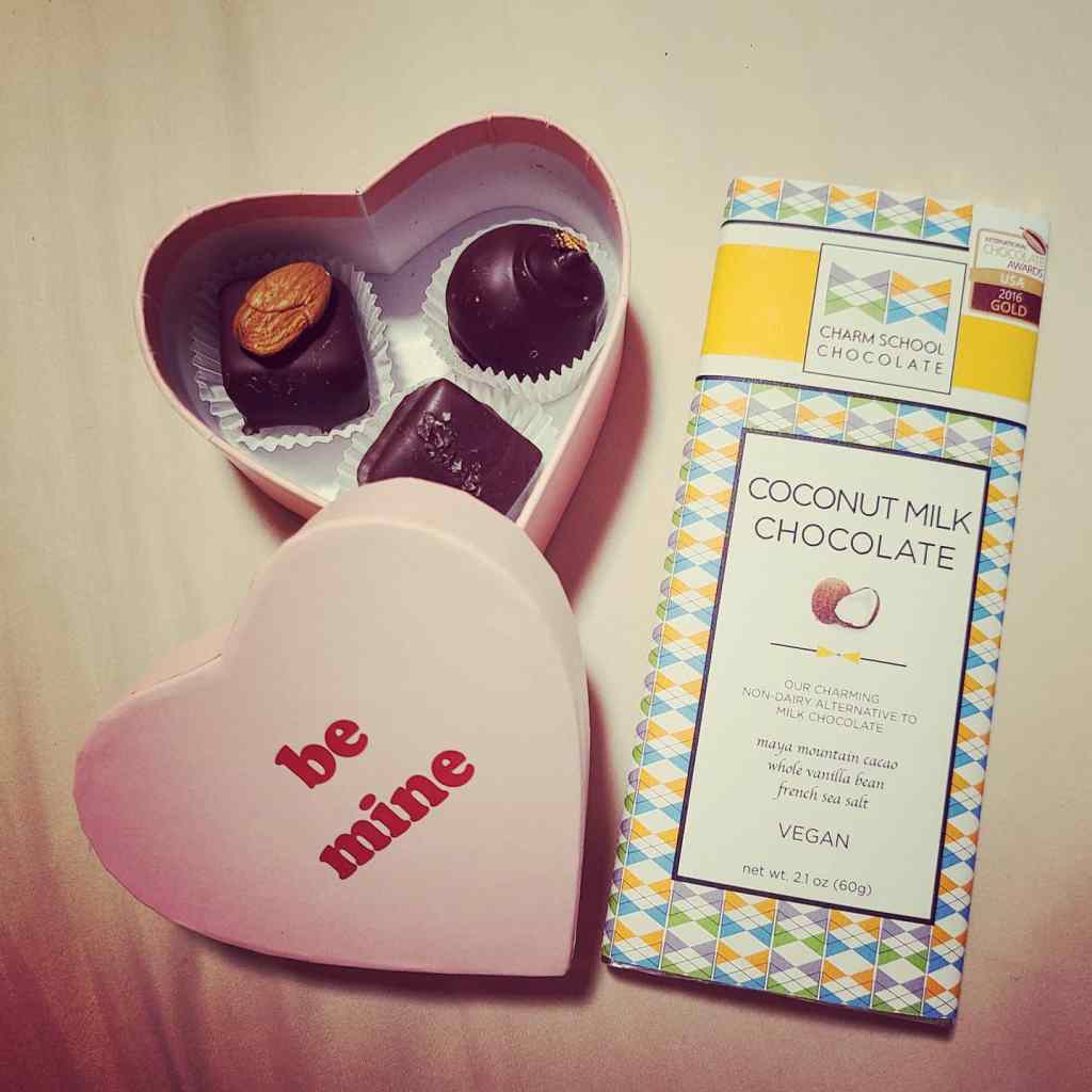 heart shaped chocolates and chocolate bar